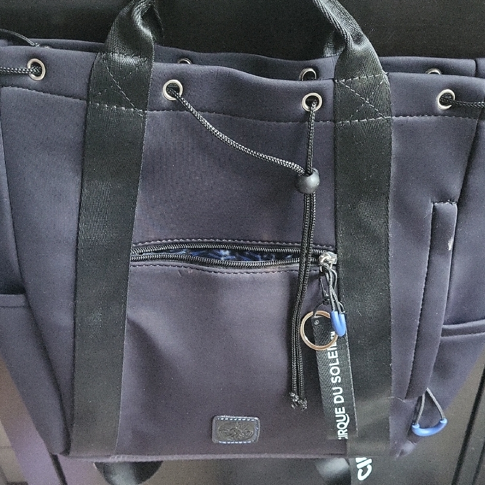 Black and Blue Backpack with Durable Canvas and Structured Design